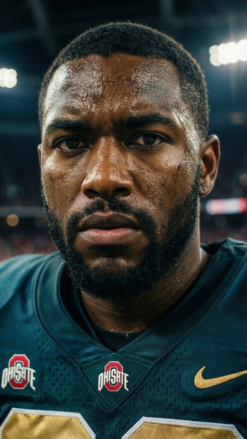Intense close-up of Jeremiah Smith during a game.