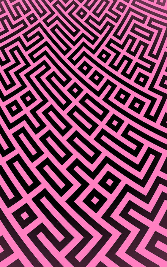 Geometric pattern made of black lines on bright pink surface. Patterned abstract computer design.