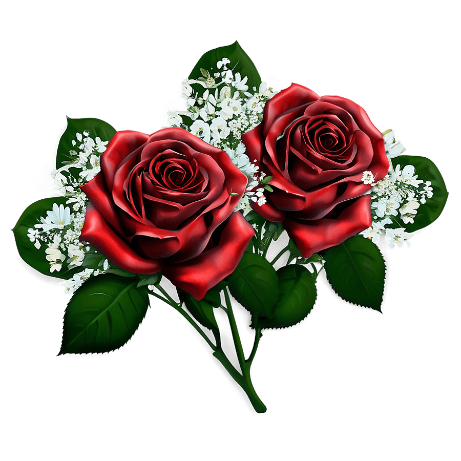 Red Roses with Baby's Breath PNG wxb