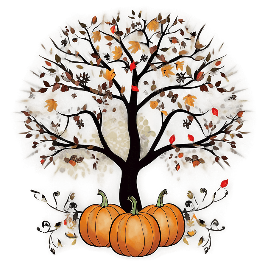 Fall Tree with Pumpkin PNG ouy45
