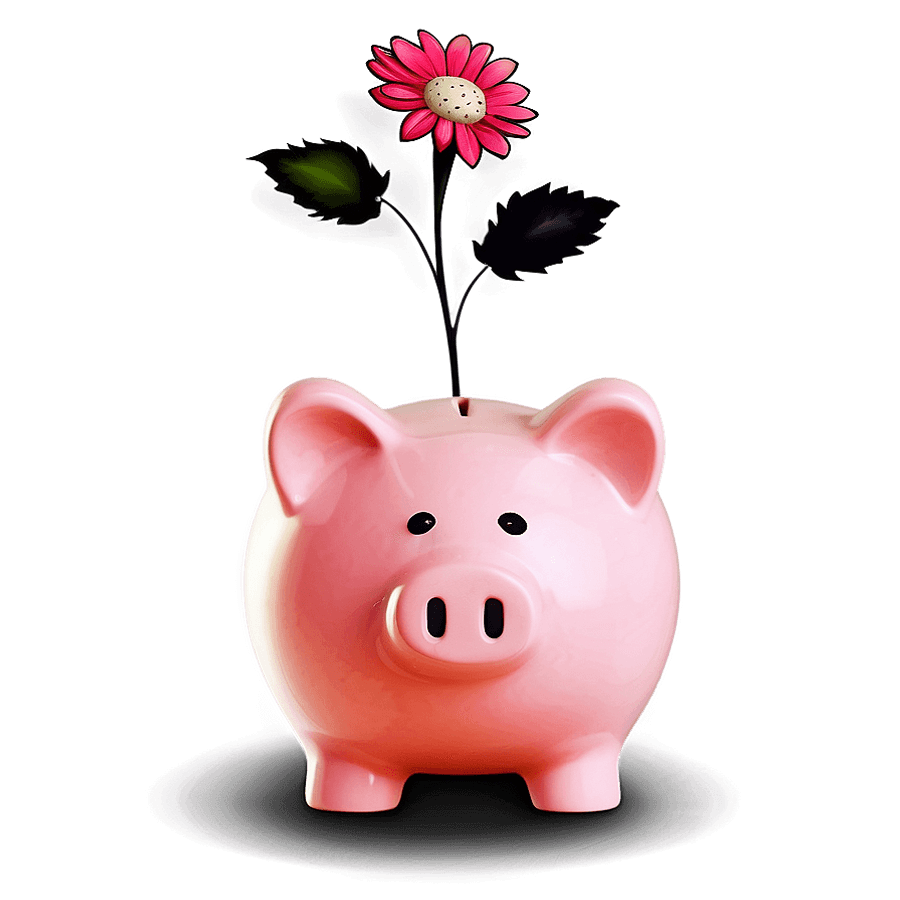 Piggy Bank with Flowers PNG 05252024