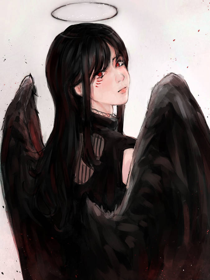 anime girl with angel wings and brown hair