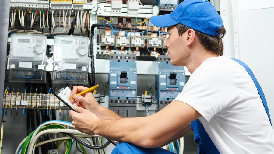 Professional Electrician Checking Electrical Meter