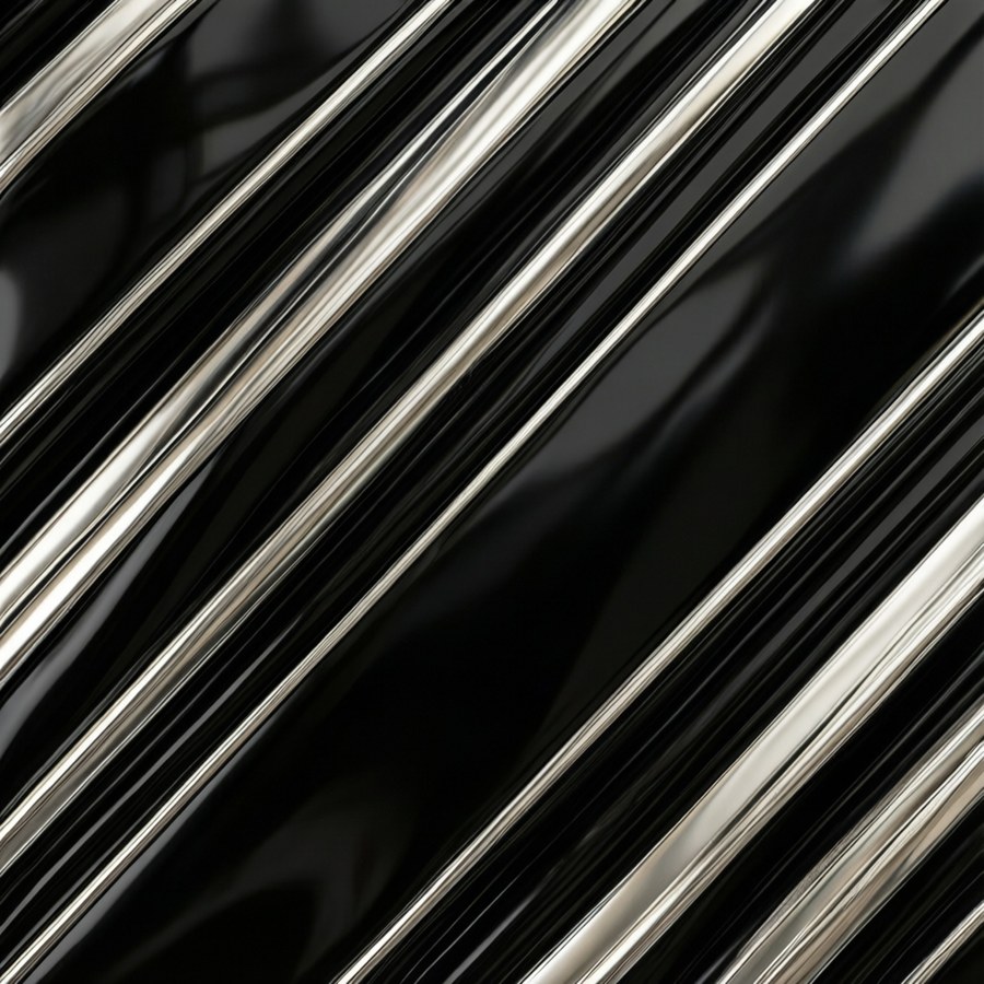 A glossy black Off-White wallpaper with metallic silver stripes for a fashion look.