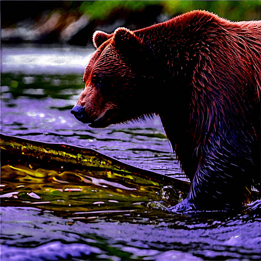 Black Bear Fishing in River PNG kmj