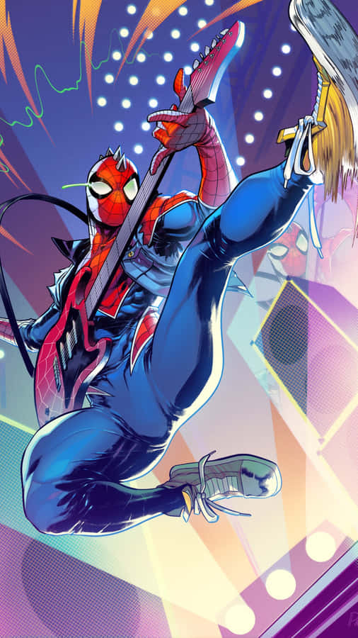 Rockstar Homem-Aranha Tocando Violão