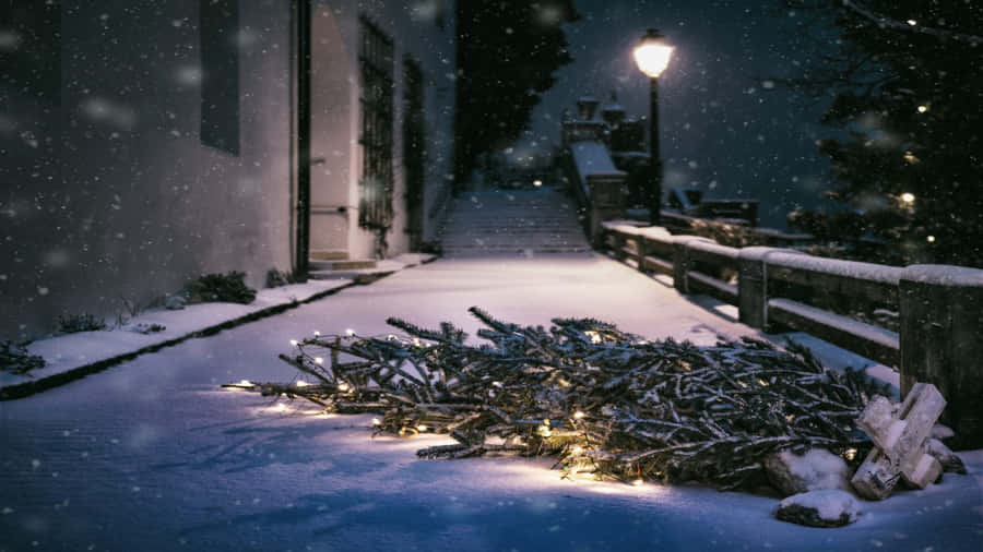 Weihnachtsbaumim Schnee als Teams-Hintergrund für den Urlaub