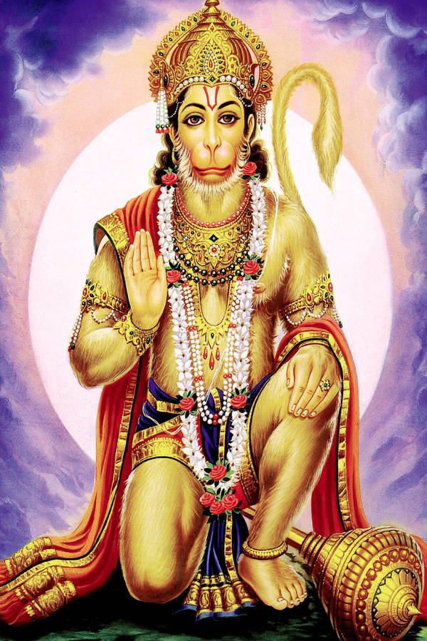 Download God Mobile Hindu God Hanuman Kneeling Wallpaper | Wallpapers.com