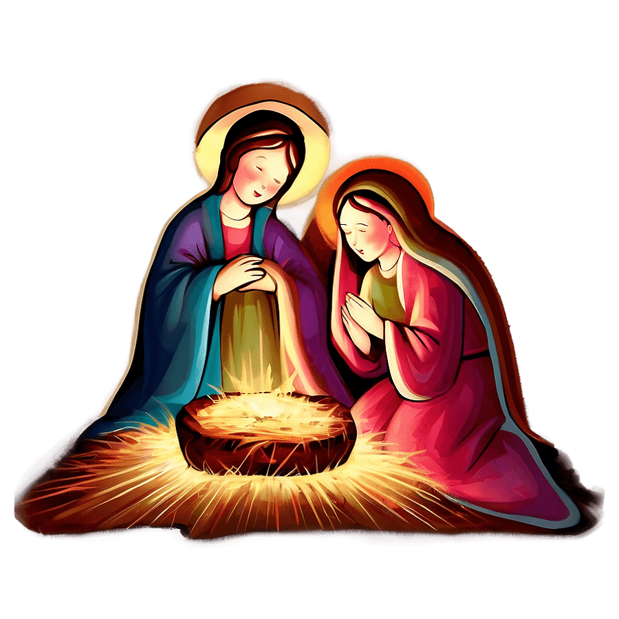 Vibrant Nativity Scene Painting PNG vks