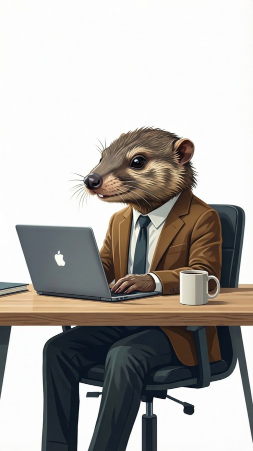Flat design Go gopher working on a laptop.