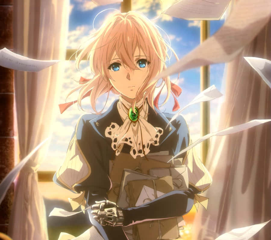 Billedeaf Violet Evergarden i hendes nye rolle.