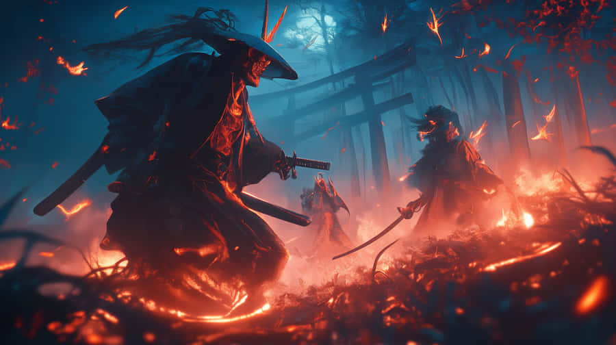 Épique bataille de samouraïs sous un torii