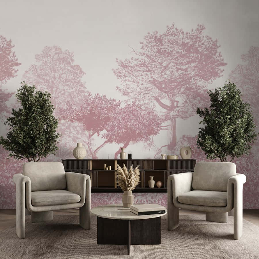Mural de Árvore Elegante na Decoração da Sala de Estar