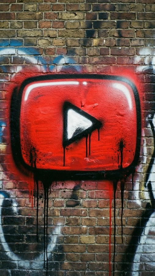 Street art YouTube play button graffiti on brick wall wallpaper.