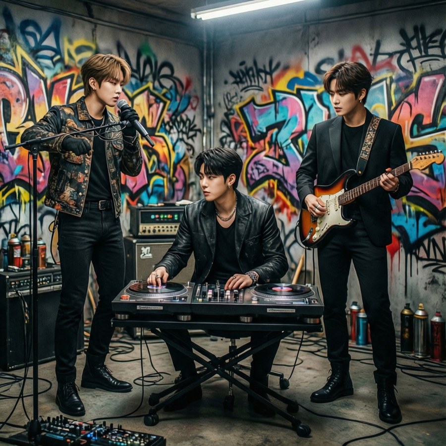 3racha making music in a graffiti studio