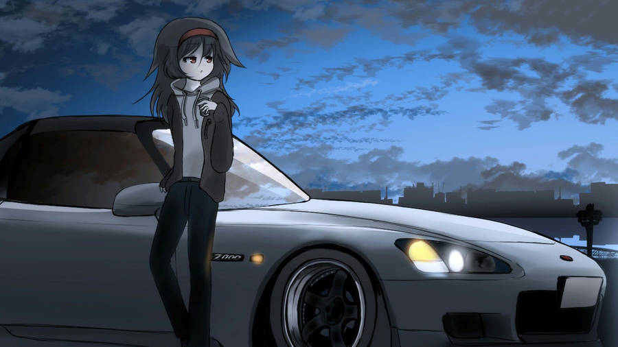 Download Grayish White Anime Car Wallpaper | Wallpapers.com