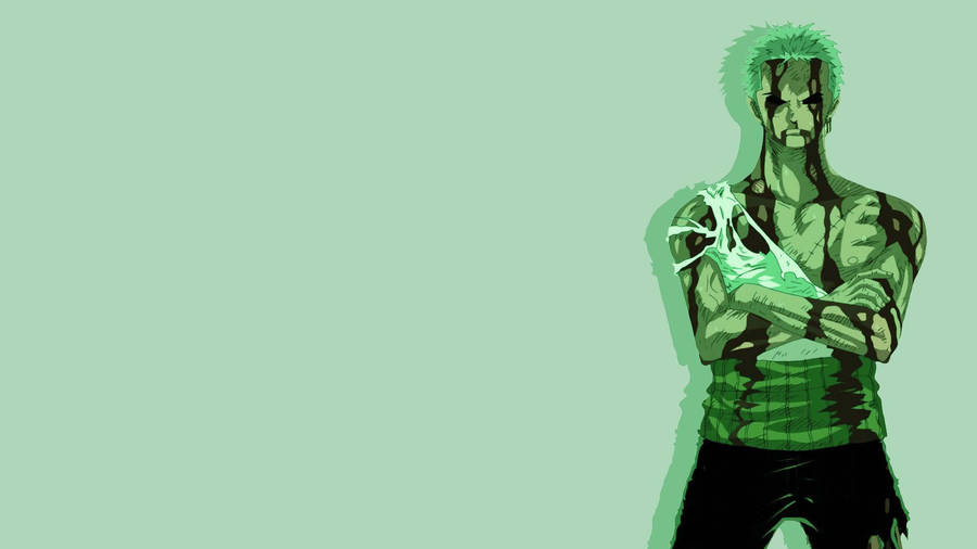 Download Green Tinted Zoro Minimalist Wallpaper | Wallpapers.com