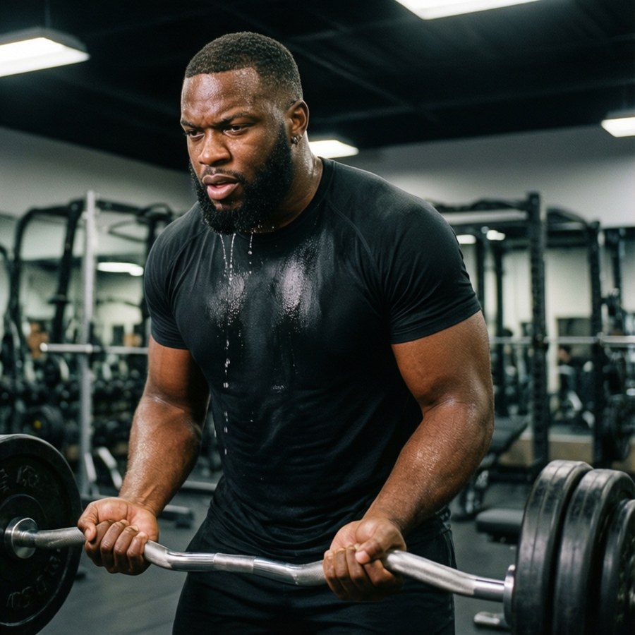 Kyle Pitts working out in the gym, lifting weights, showing his training intensity