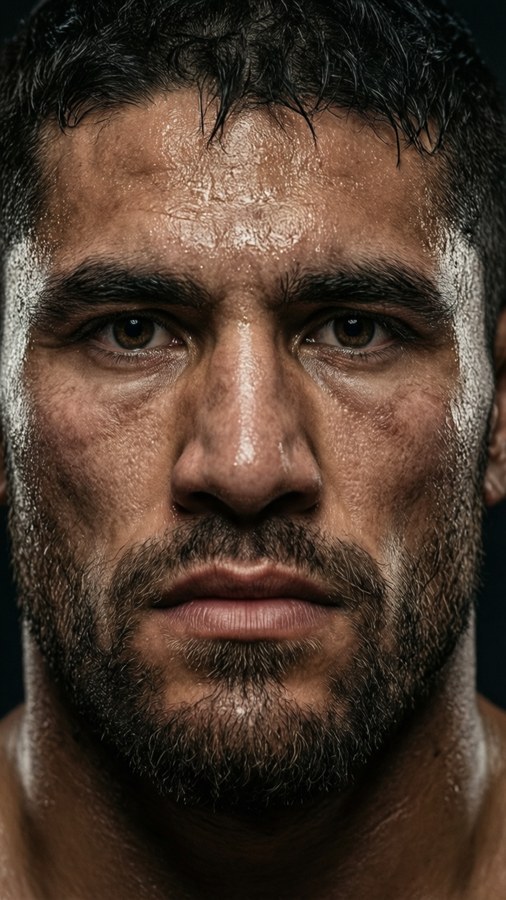 Extreme close-up of Yoel Romero showing raw determination.