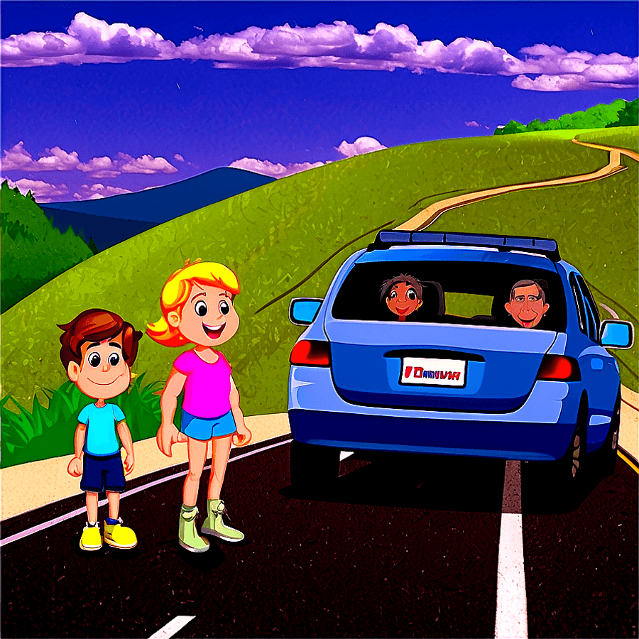 Family Road Trip Cartoon PNG iug82
