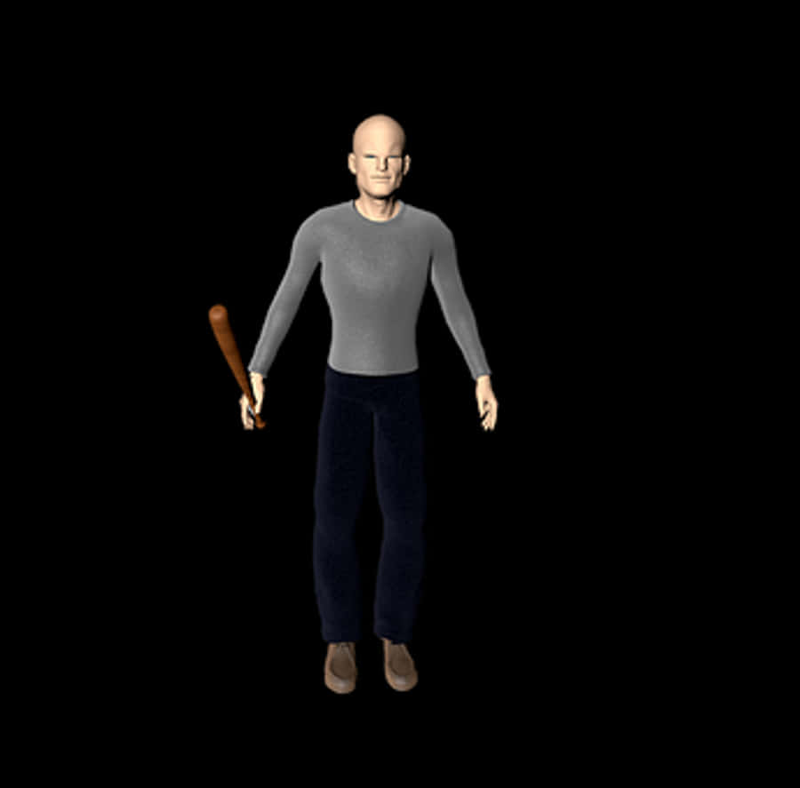 Bald Man Holding Bat3 D Model