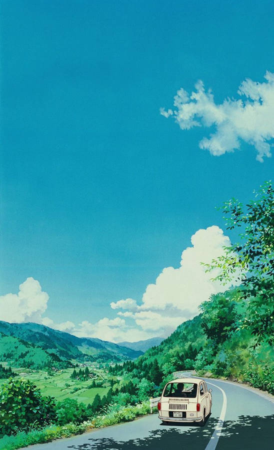 Lo-Fi Anime Gul bil rejser Ghibli-sceneri