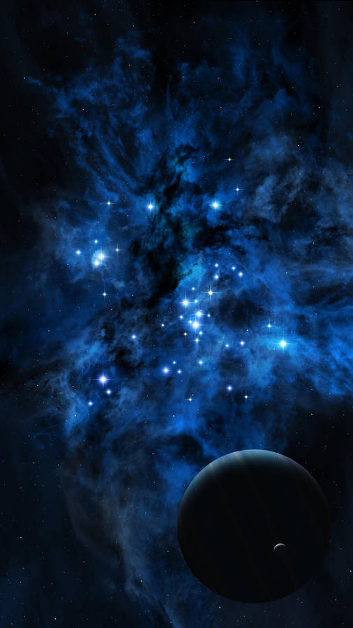 Preview wallpaper planet, space, satellite, outer space, blue, stars, glitter