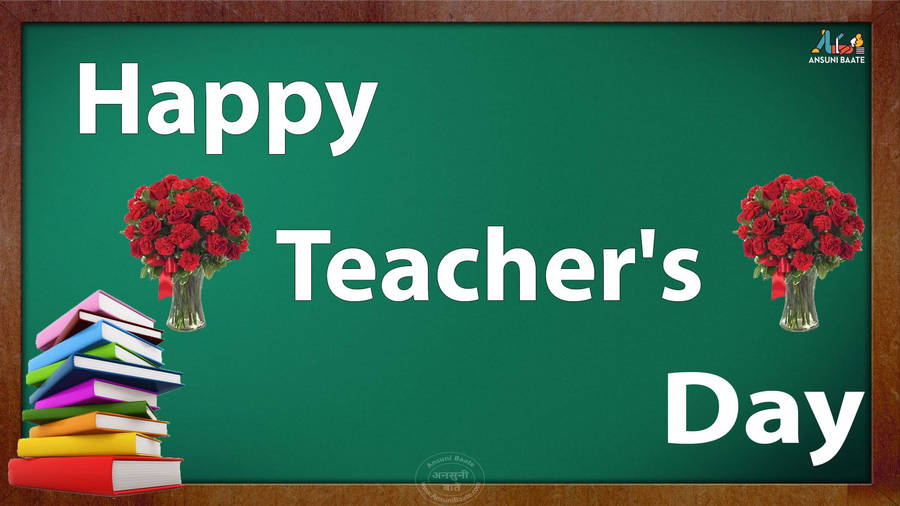 Download Happy Teachers' Day Books And Roses Wallpaper | Wallpapers.com