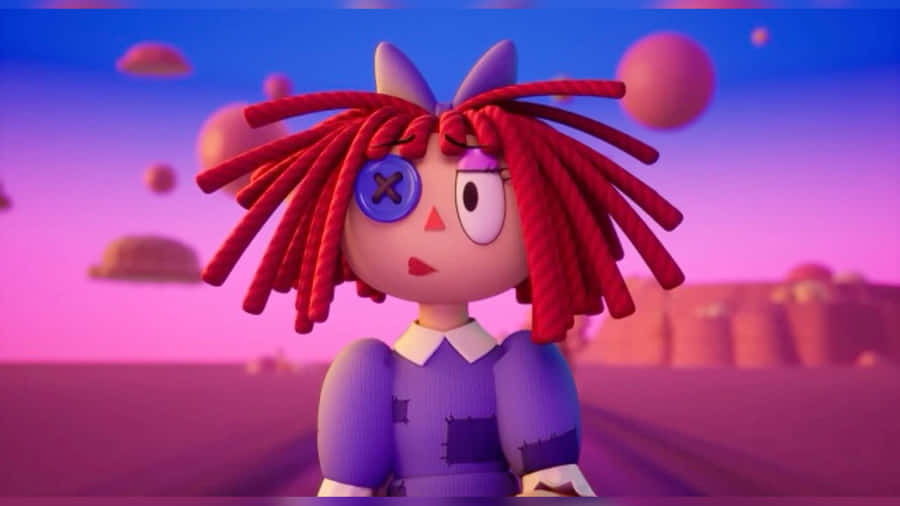 Personagem Animado ao Pôr do Sol Roxo