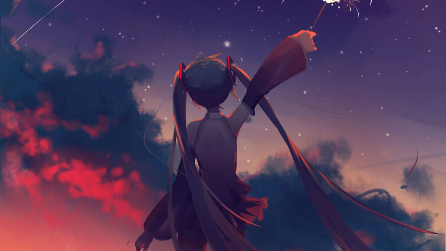 Download HD Aesthetic Hatsune Miku Night Sky Wallpaper | Wallpapers.com