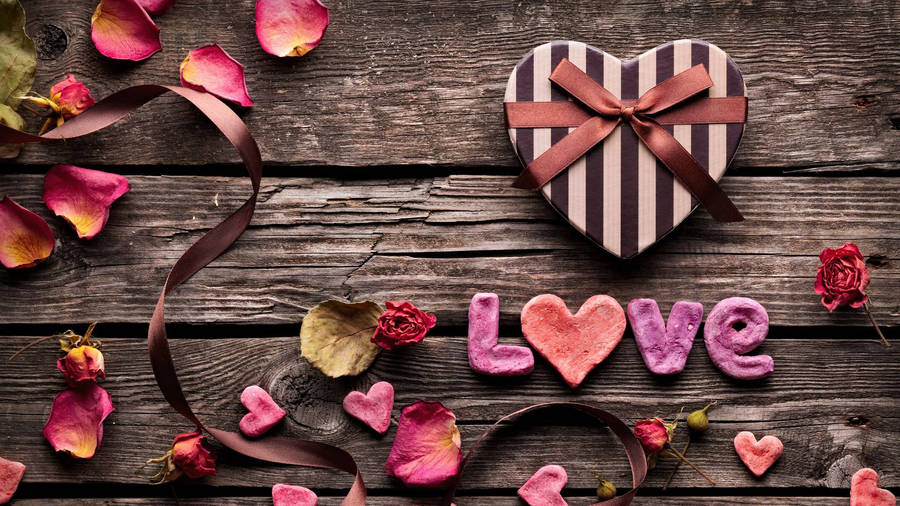 Download heart, boxes, petals, table Wallpaper | Wallpapers.com