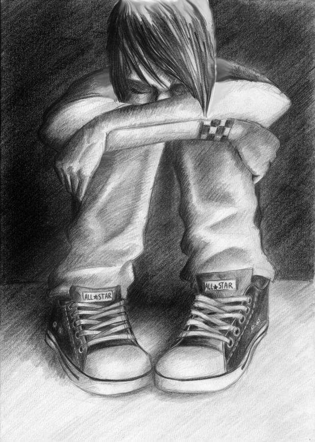 Heartbroken boy sad drawing wallpaper