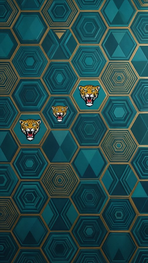 Geometric hexagon pattern with Jaguars logo accents.