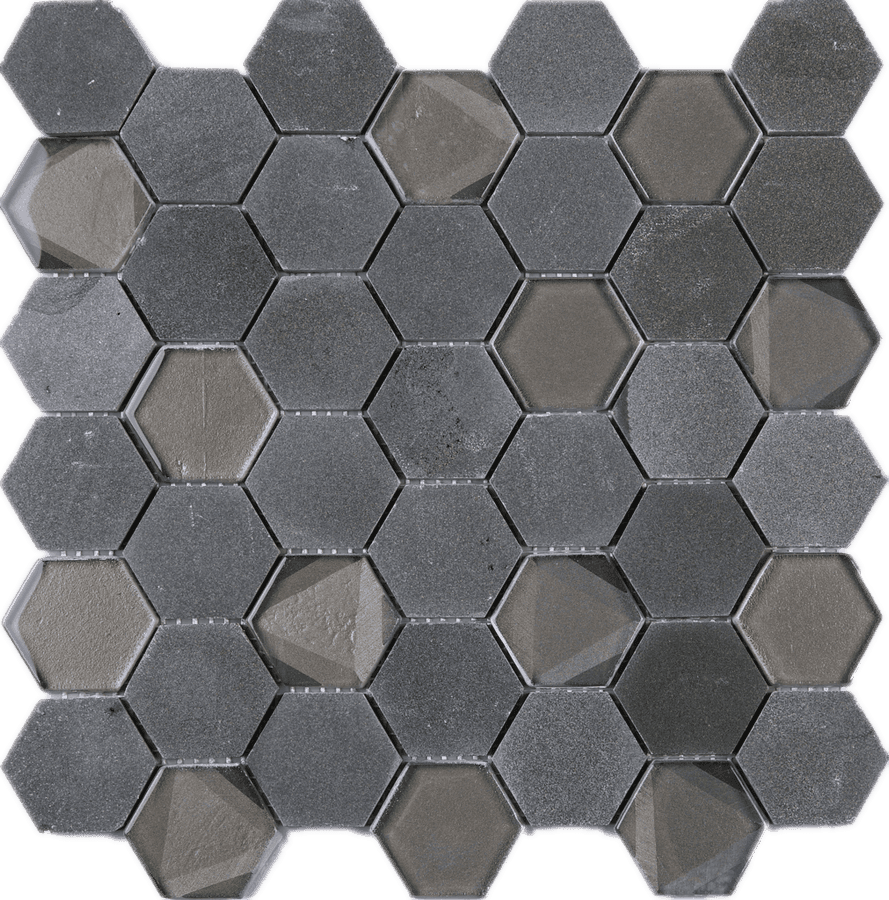 Dark Grey Hexagon Glass And Stone Mosaic Tile - Charcoal Hexagon Tiles Kitchen, HD Png Download