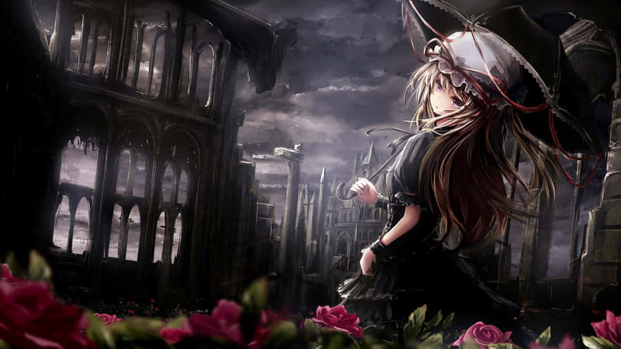 Goth Anime Mädchen In Dunkler Stadt