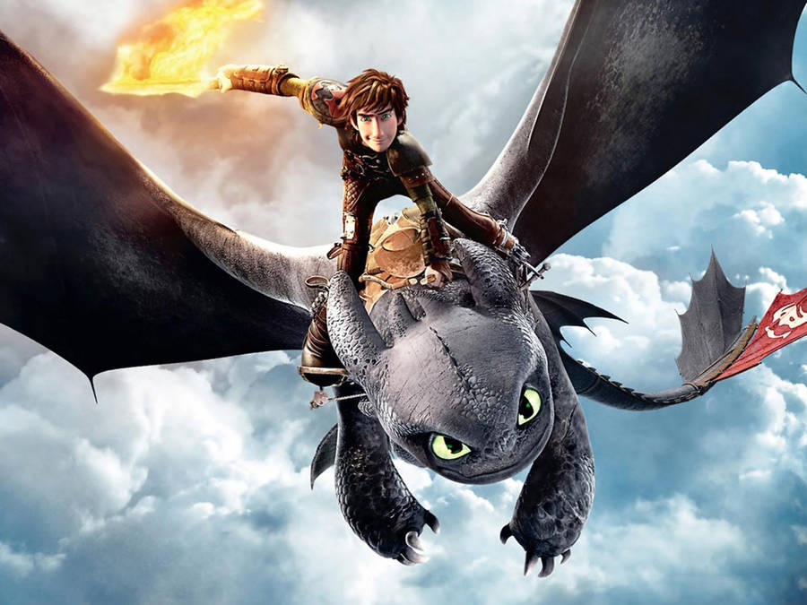 Download Hiccup Toothless Flying Dragon Wallpaper | Wallpapers.com