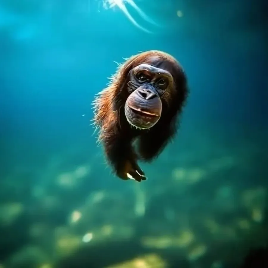 Curious Monkey Underwater