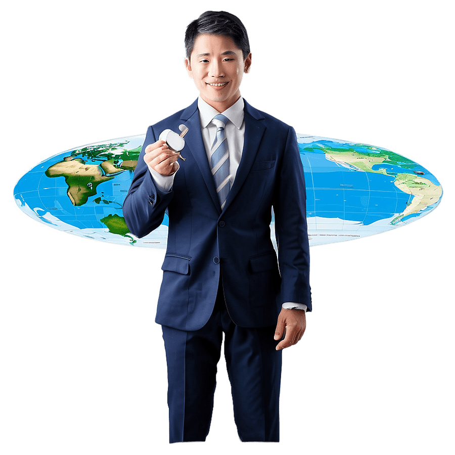 Business Man with World Map PNG 53