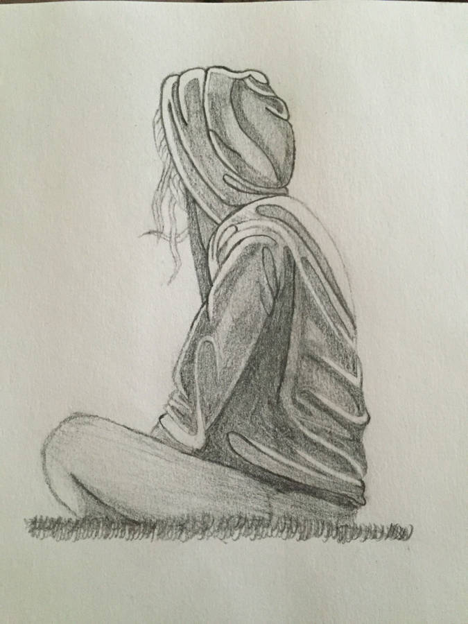 Hooded girl sad drawing wallpaper
