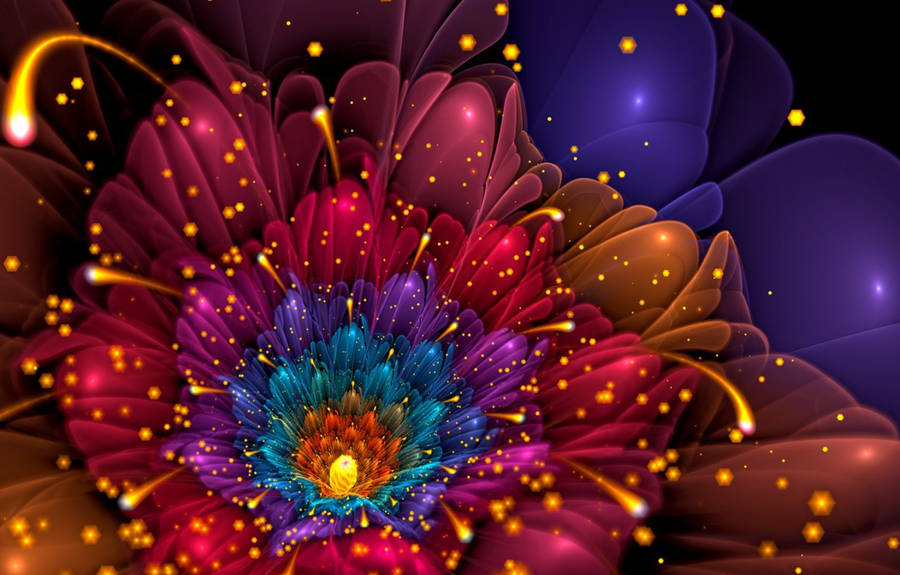 Papéisde parede brilhantes e psicodélicos com flores.