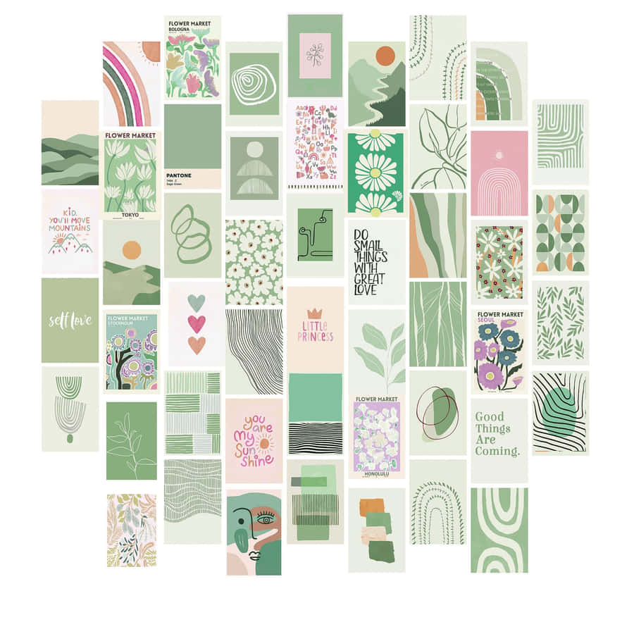 Grüne Preppy-Stil Collage Wandkunst