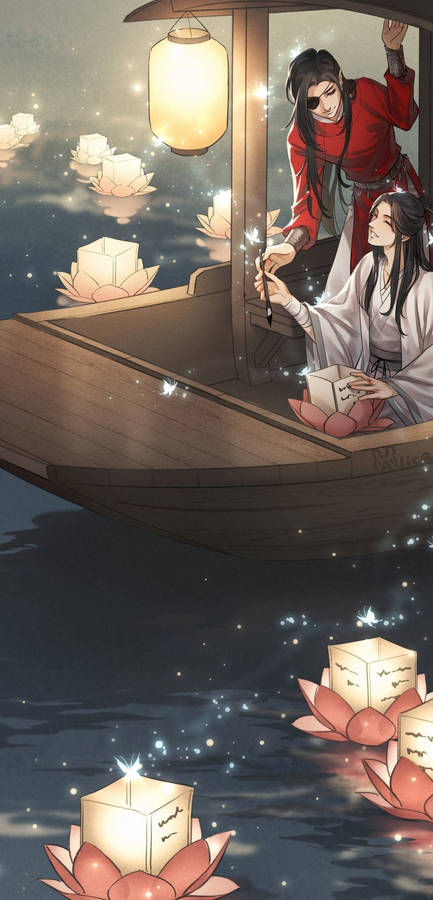 Hua Cheng and Xie on boat wallpaper