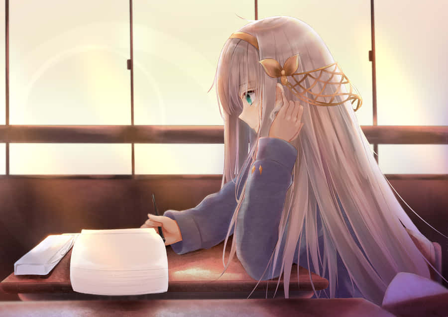 Ragazza Anime Contemplativa che Scrive