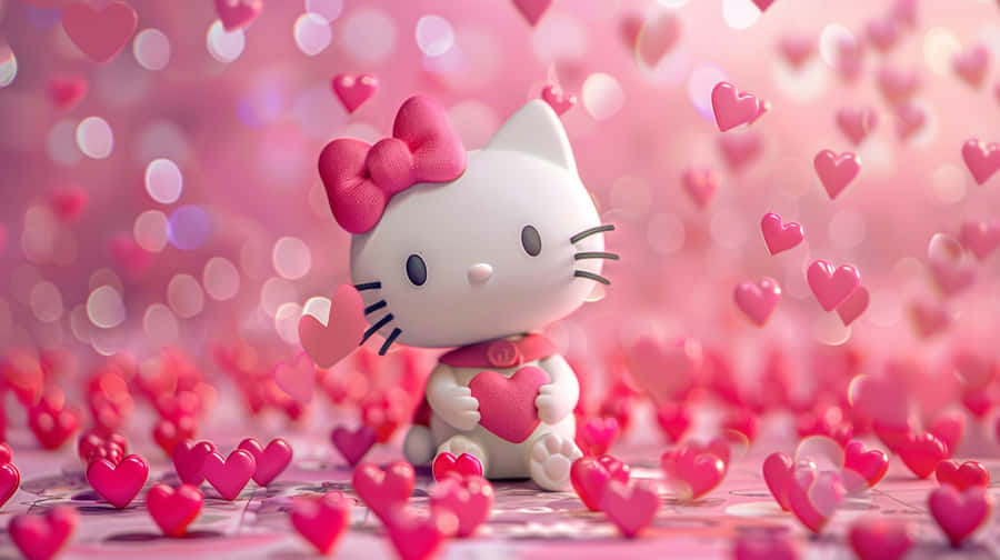 Fundo de Corações de Dia dos Namorados da Hello Kitty
