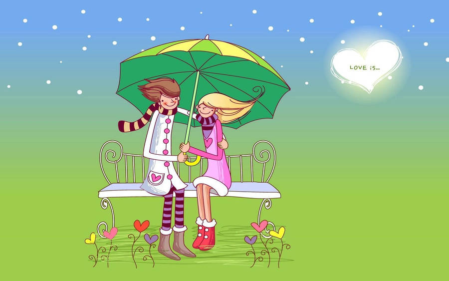 Preview wallpaper couple, date, bench, umbrella