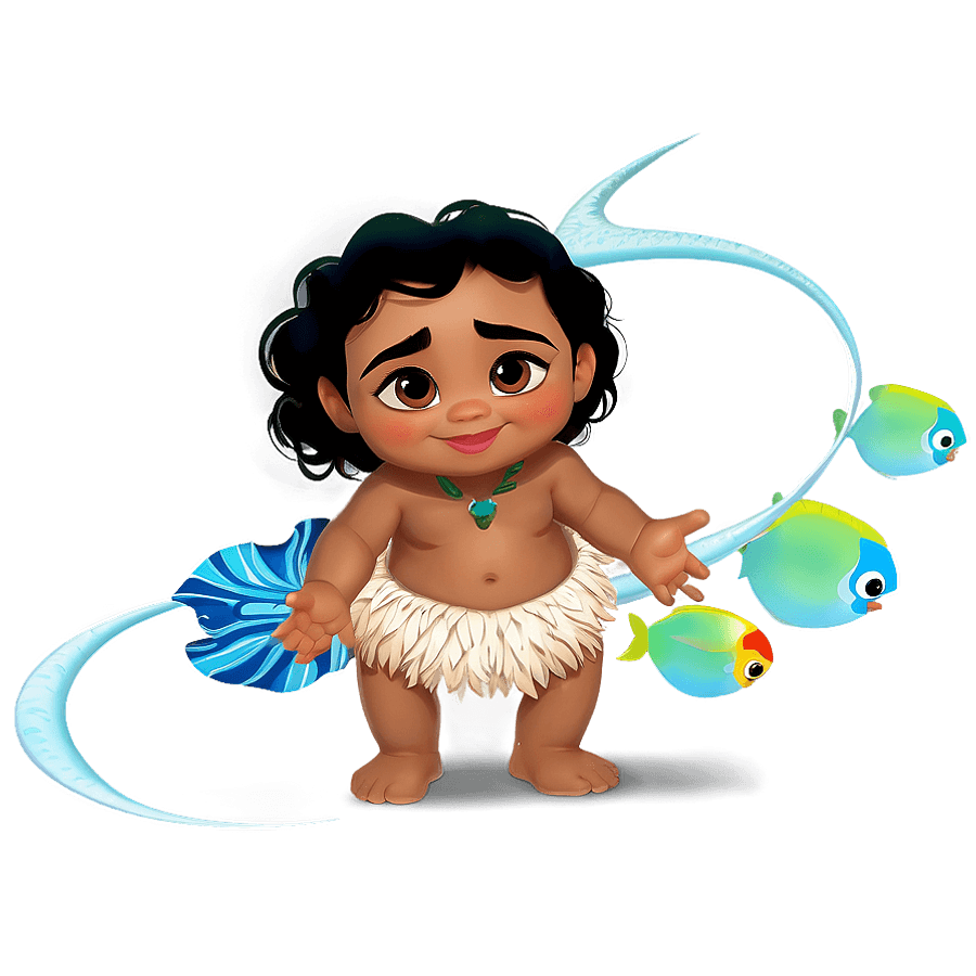 Baby Moana and Fish PNG llt