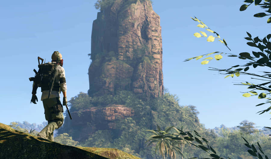 2440x1440Ghost Recon Wildlands Mann, der im Hintergrund bergab wandert.