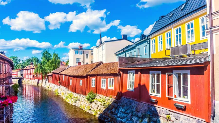 Västerås Sverige Färgglada Vattnet Hus
