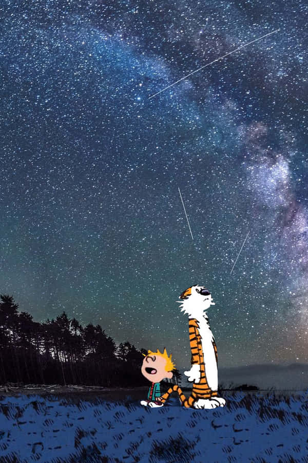 Calvinoch Hobbes på natten mobilbakgrund