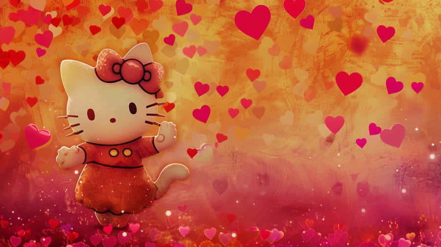 Fundo de Corações de Dia dos Namorados da Hello Kitty